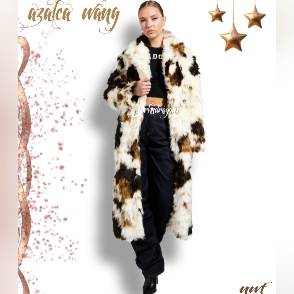 Azalea Wang Long Coat Animal Print Fur Luxurious Soft White Camel Copper Fur - Picture 10 of 16